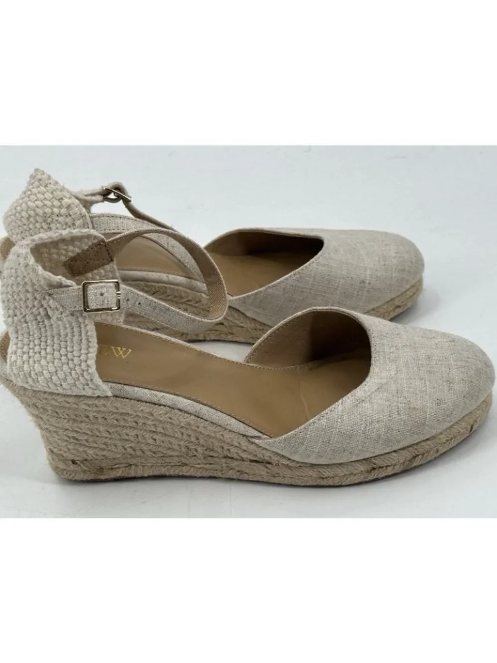 J. CREW Women's Espadrilles Wedge Shoes Factory Tan Canvas Ankle Strap 10M